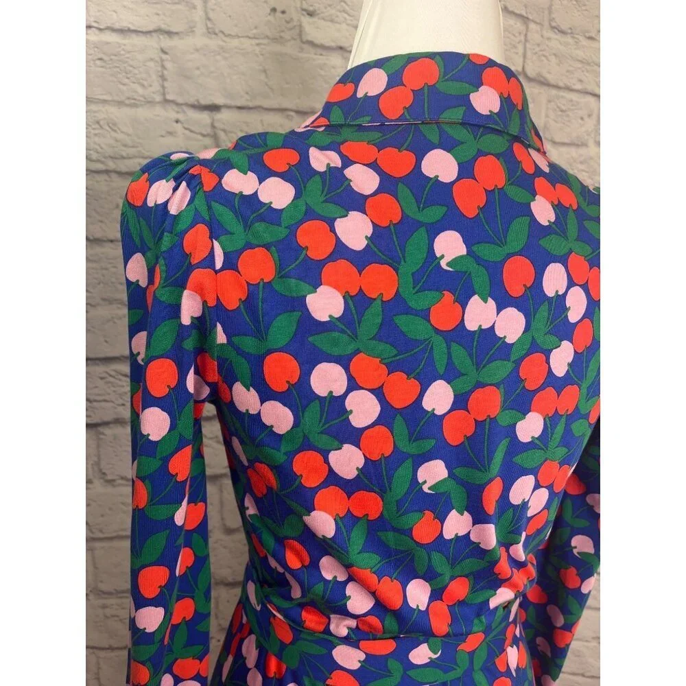 Boden Imogen Cherries Collar Dress Belted Ladies Size 2P Blue Pink Red - Picture 4 of 10